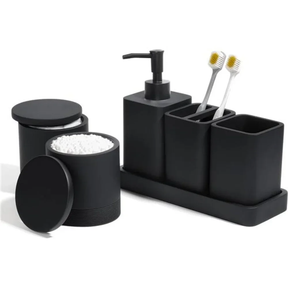 Matte Black Bathroom Accessories Set 6 Piece Soap Dispenser Toothbrush Holder